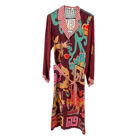 Me 369 Women's Size Small Gwen Belted Dragon Midi Dress Button Down Long Sleeve - Picture 6 of 7